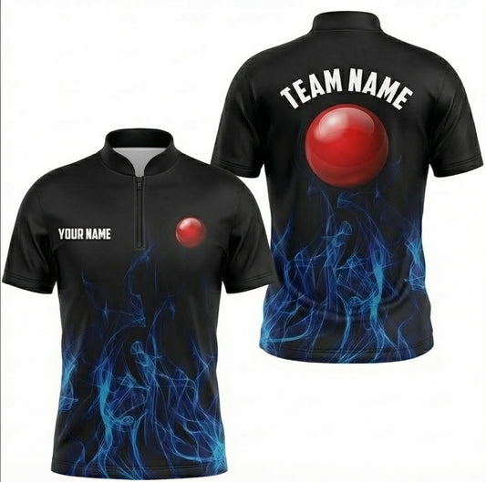 Personalised Blue Flame Snooker Jersey Polo and Zipper Black Blue For Men U7237 - Zipper Women (Slim fit)