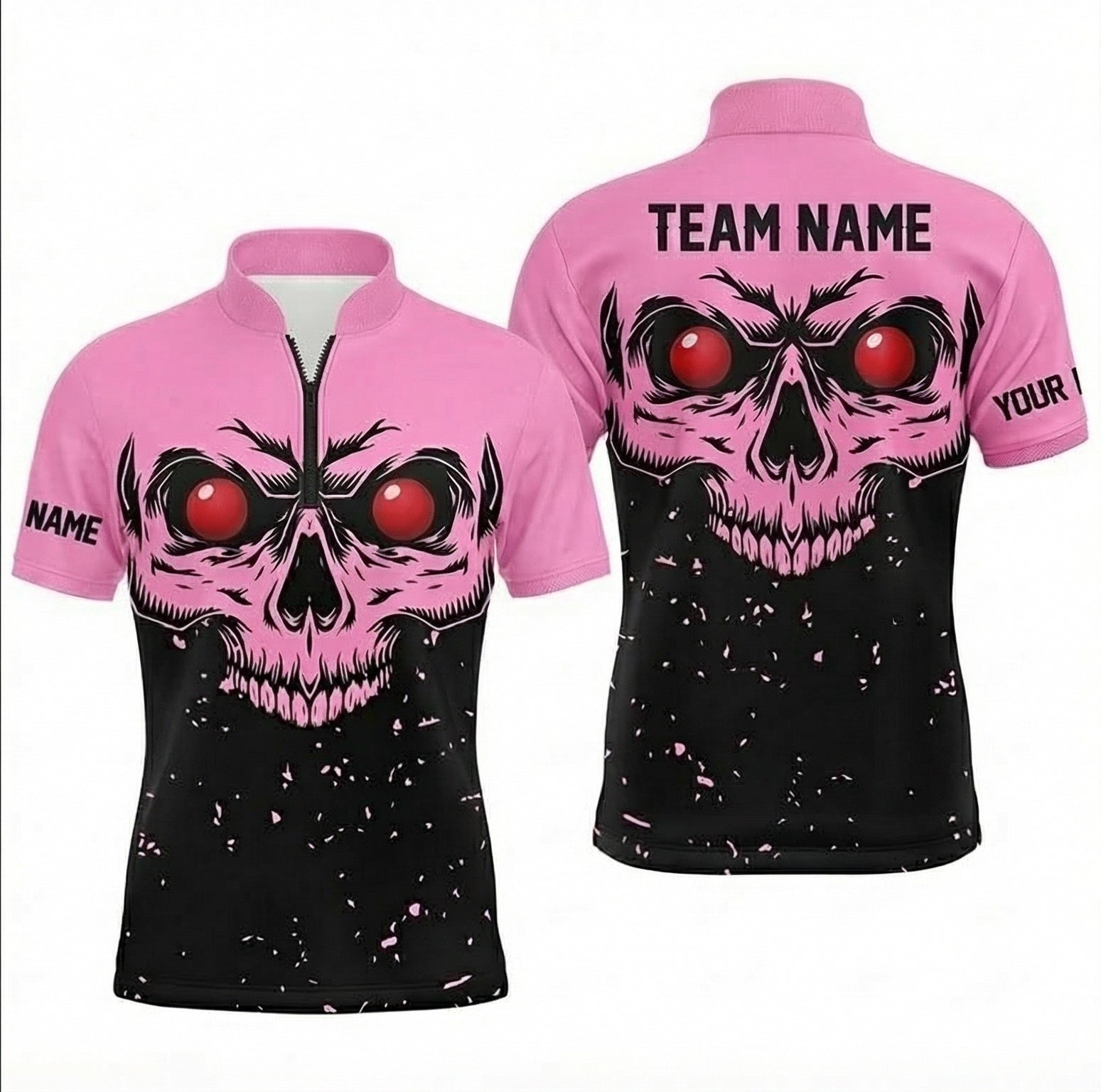 Personalised Red Eyed Skull Snooker Jersey Polo and Zipper Pink Black For Men I4242 - Zipper Women (Slim fit)
