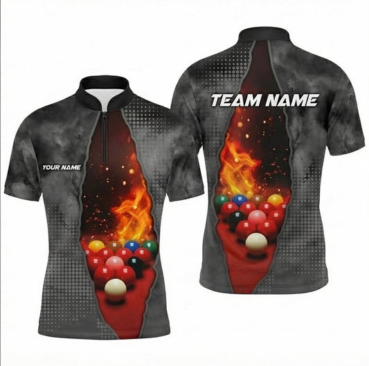 Personalised Fire Flame Snooker Jersey Polo and Zipper Custom Snooker Shirt Black Grey For Men M0446 - Zipper Women (Slim fit)