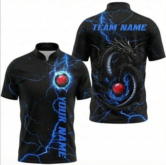 Personalised Lightning Dragon Snooker Jersey Polo and Zipper Black Blue For Men A0020 - Zipper Women (Slim fit)