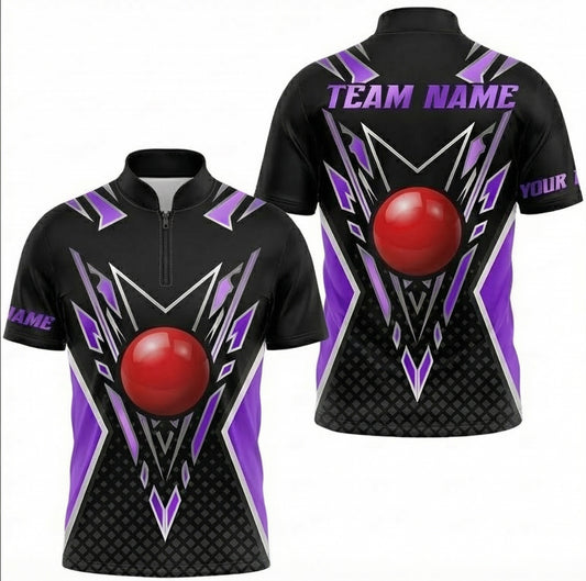 Personalised Abstract Geometric Snooker Jersey Polo and Zipper Black Purple For Men S7583 - Zipper Women (Slim fit)