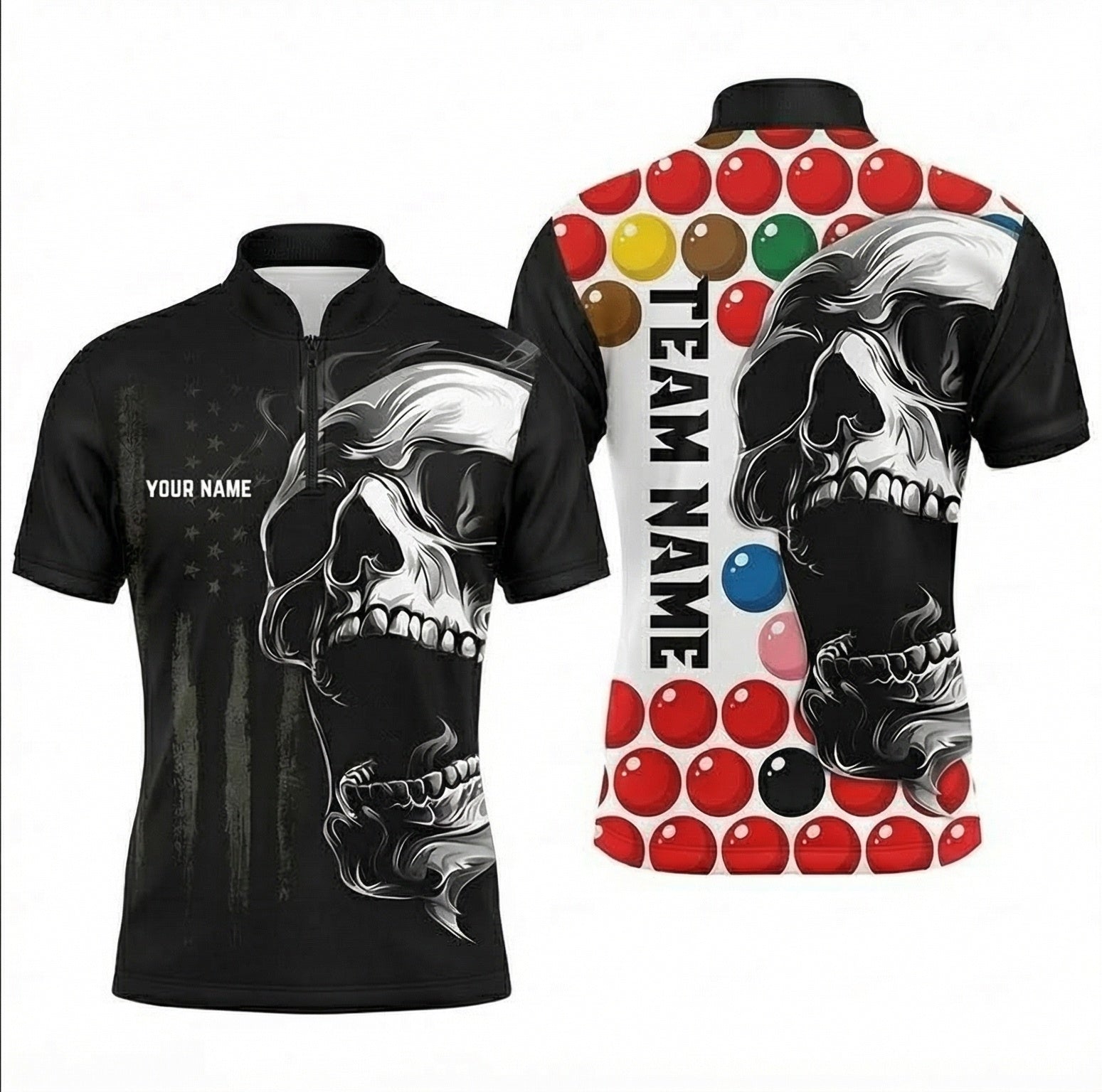 Personalised Skull Snooker Jersey Polo and Zipper for Men Custom Name Snooker Balls Black Red White V9565 - Zipper Women (Slim fit)