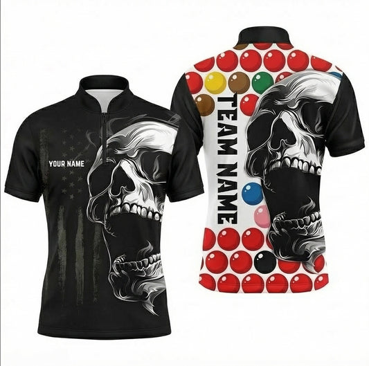 Personalised Skull Snooker Jersey Polo and Zipper for Men Custom Name Snooker Balls Black Red White V9565 - Zipper Women (Slim fit)