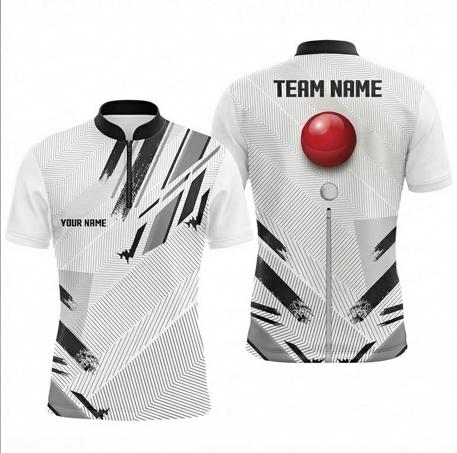Personalised Abstract Snooker Jersey Polo and Zipper White Grey Black For Men Z7187 - Zipper Women (Slim fit)