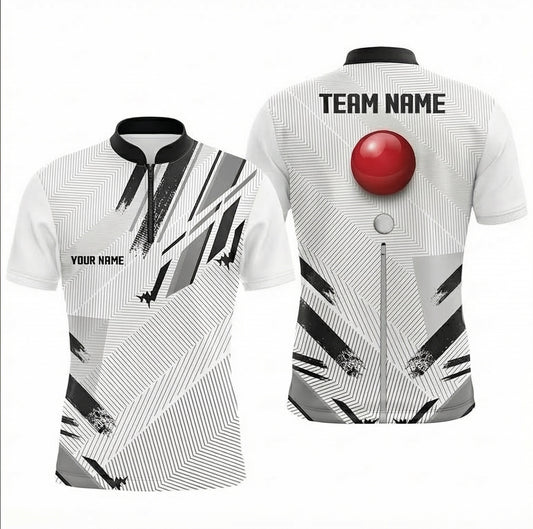 Personalised Abstract Snooker Jersey Polo and Zipper White Grey Black For Men Z7187 - Zipper Women (Slim fit)