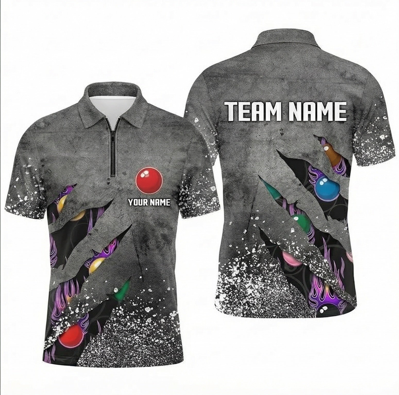 Personalised Ripped Snooker Balls Jersey Polo and Zipper Grey Multi-Color For Men G8034 - Zipper Women (Slim fit)