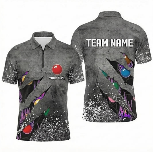 Personalised Ripped Snooker Balls Jersey Polo and Zipper Grey Multi-Color For Men G8034 - Zipper Women (Slim fit)