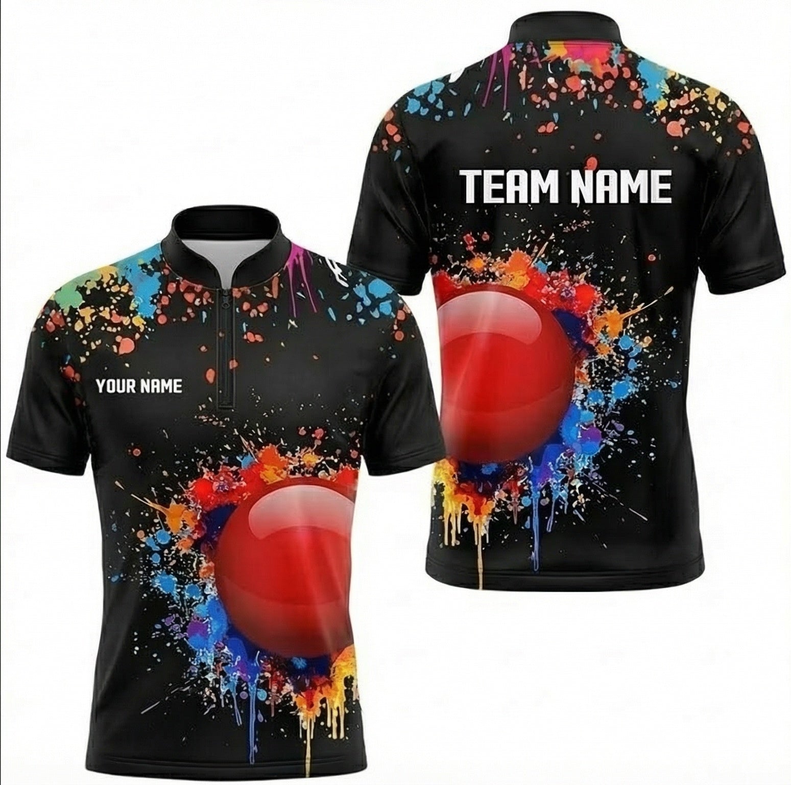 Personalised Paint Splatter Snooker Jersey Polo and Zipper Shirt Red Ball Multi-colour For Men Z9429 - Zipper Women (Slim fit)
