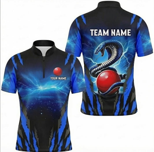 Personalised Cobra Lightning Snooker Jersey Polo and Zipper Shirt Blue Black For Men W8325 - Zipper Women (Slim fit)