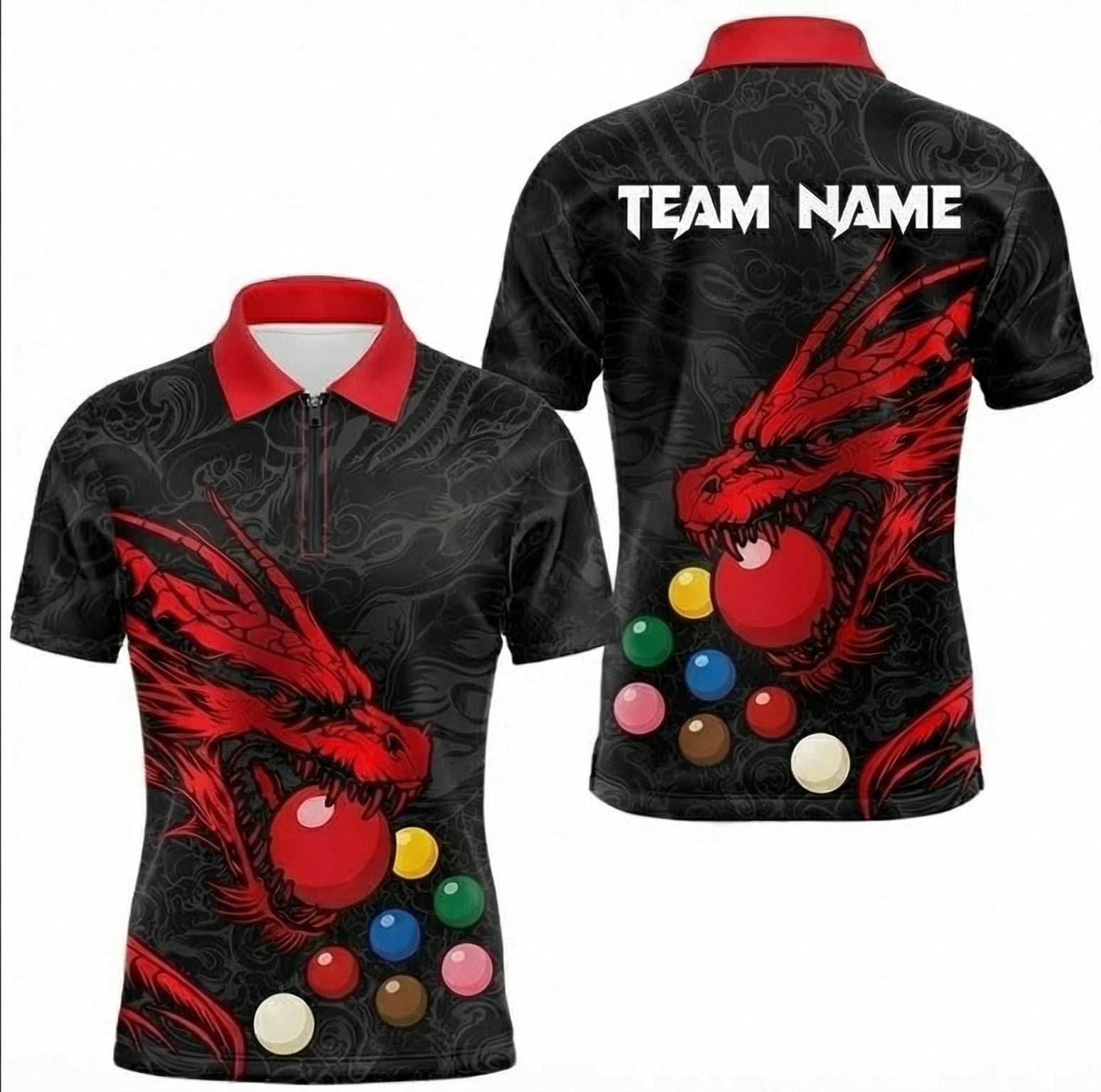 Personalised Red Dragon Snooker Jersey Polo and Zipper Shirt Black Red For Men X0632 - Zipper Women (Slim fit)