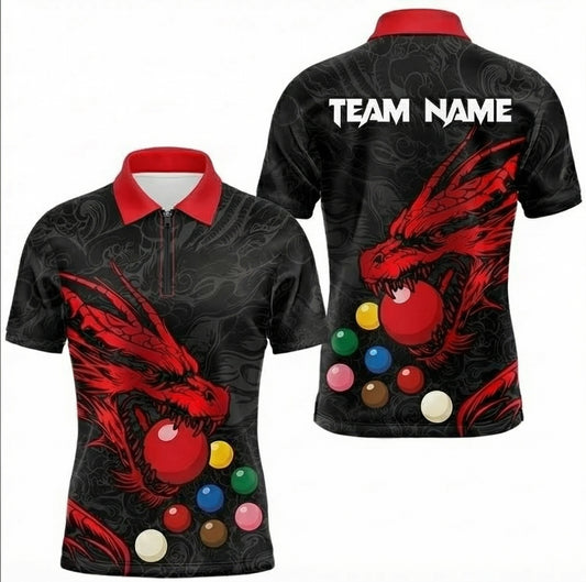 Personalised Red Dragon Snooker Jersey Polo and Zipper Shirt Black Red For Men X0632 - Zipper Women (Slim fit)