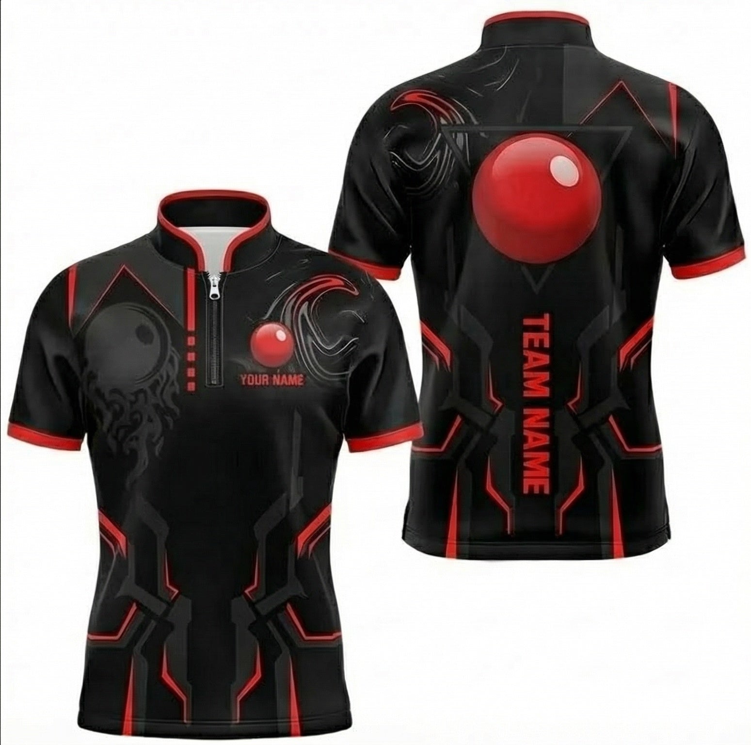 Personalised Red Ball Snooker Jersey Polo and Zipper Black Red For Men U5940 - Zipper Women (Slim fit)