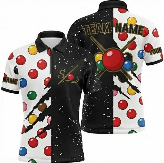 Personalised Split Snooker Ball Jersey Black White For Men Custom Polo and Zipper Shirt R4853 - Zipper Women (Slim fit)