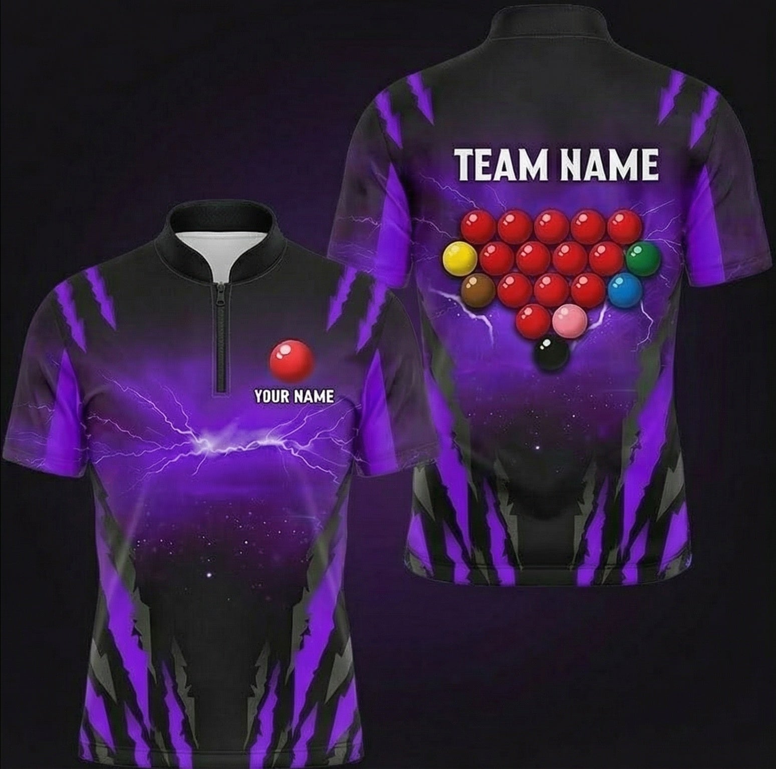 Personalised Purple Lightning Snooker Jersey Polo and Zipper Purple Black For Men Q8791 - Zipper Women (Slim fit)