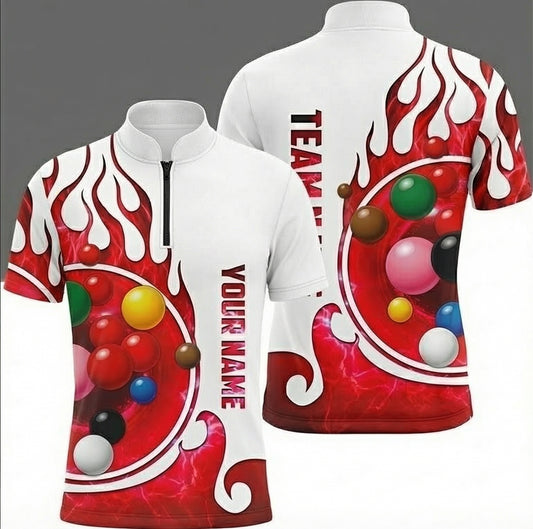 Personalised Fire Flame Snooker Jersey Polo and Zipper Red White For Men L1238 - Zipper Women (Slim fit)