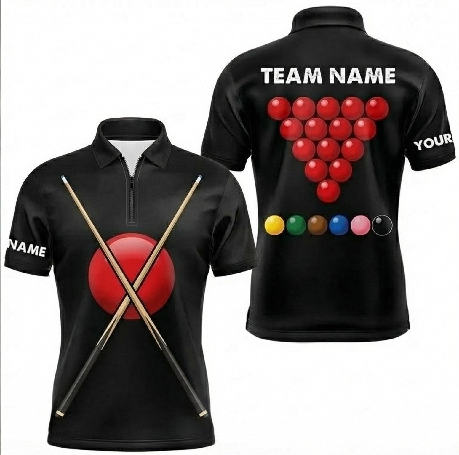 Personalised Crossed Cues and Balls Snooker Jersey Custom Polo and Zipper Shirt Black For Men I2146 - Zipper Women (Slim fit)