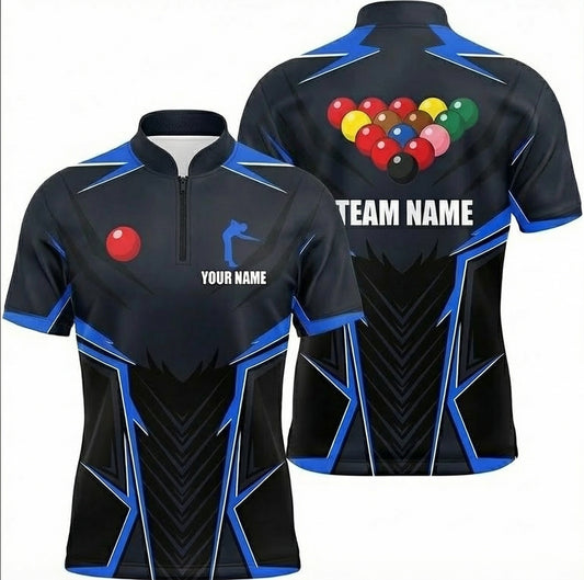 Personalised Geometric Snooker Jersey Polo and Zipper Black Blue For Men H5597 - Zipper Women (Slim fit)