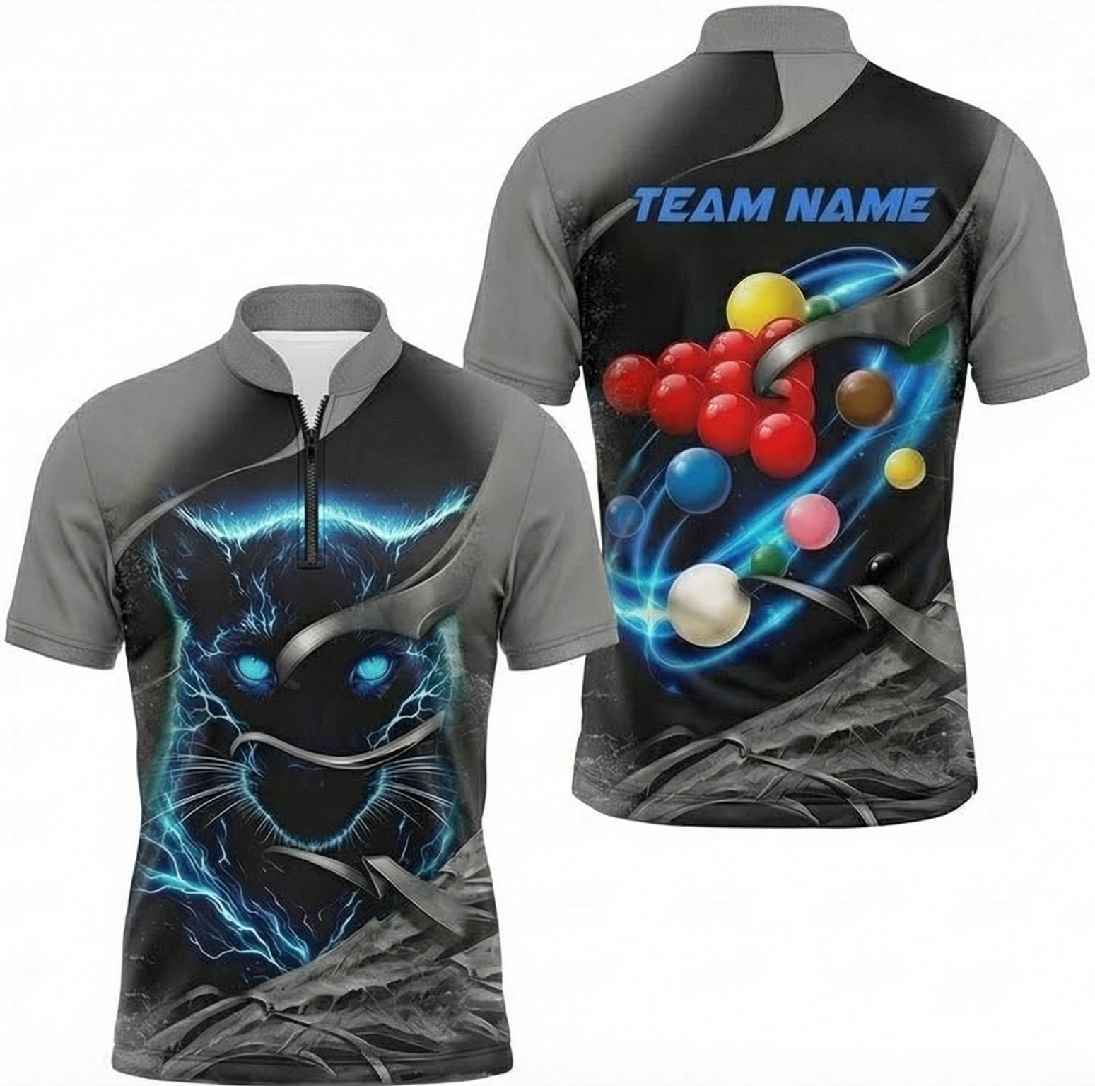 Personalised Electric Blue Panther Snooker Jersey Polo and Zipper Black Grey For Men T8498 - Zipper Women (Slim fit)