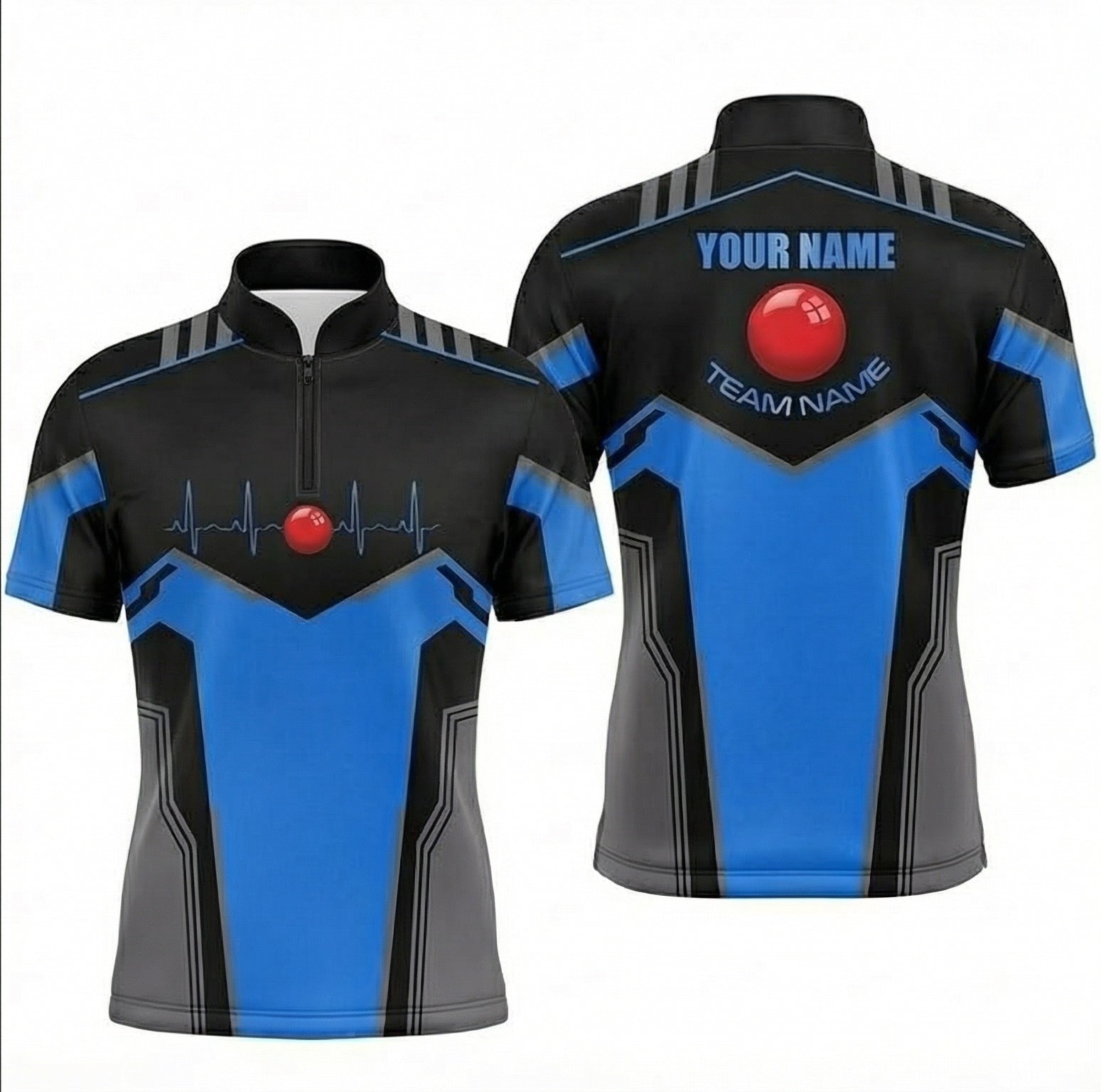 Personalised Heartbeat Snooker Jersey Polo and Zipper Blue Black Grey For Men V5910 - Zipper Women (Slim fit)