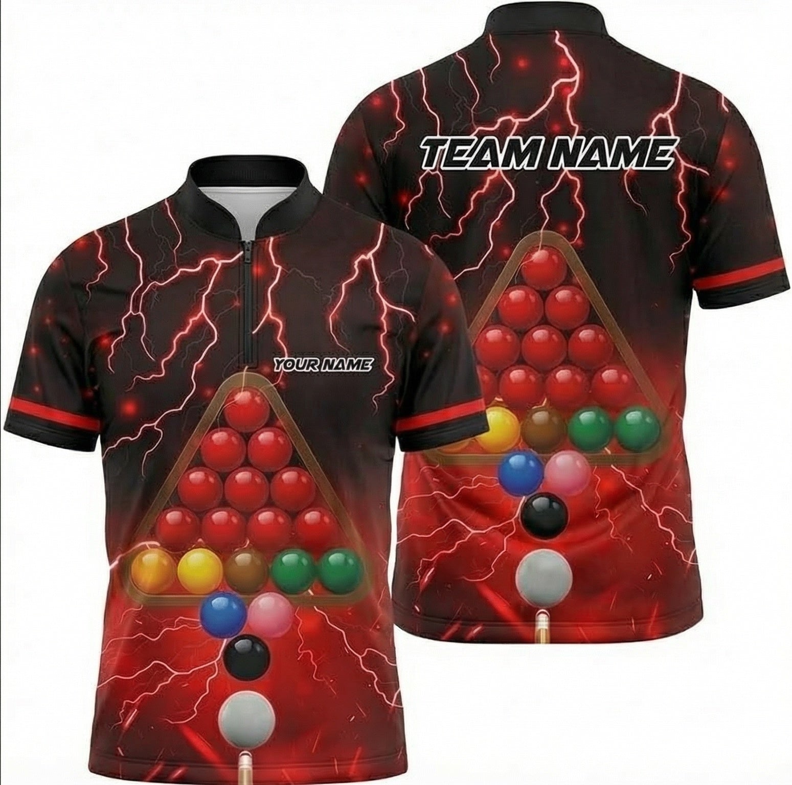 Personalised Red Lightning Snooker Jersey Polo and Zipper Red Black For Men F0521 - Zipper Women (Slim fit)