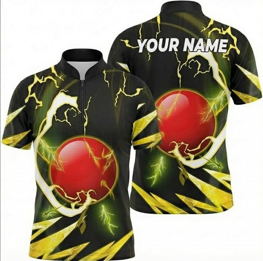 Personalised Lightning Red Ball Snooker Jersey Polo and Zipper Black Yellow For Men J2132 - Zipper Women (Slim fit)