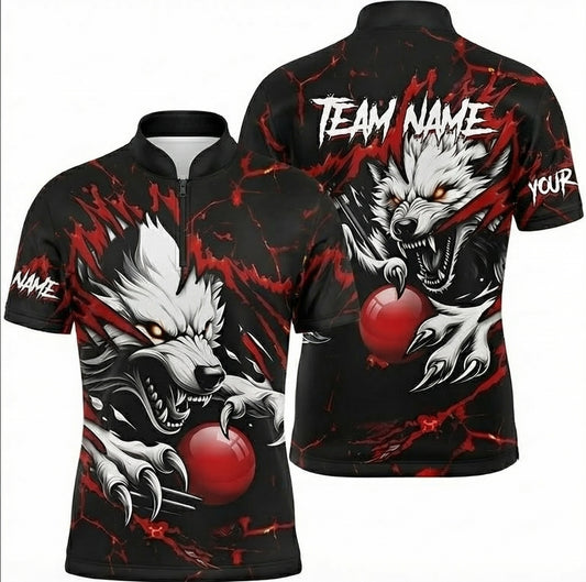 Personalised Wolf Snooker Jersey Polo and Zipper Shirt Red Black For Men W5694 - Zipper Women (Slim fit)