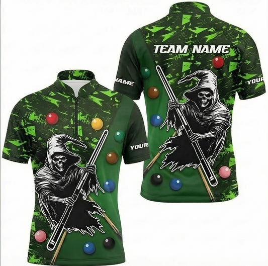 Personalised Grim Reaper Snooker Jersey Polo and Zipper Green Black For Men X1447 - Zipper Women (Slim fit)
