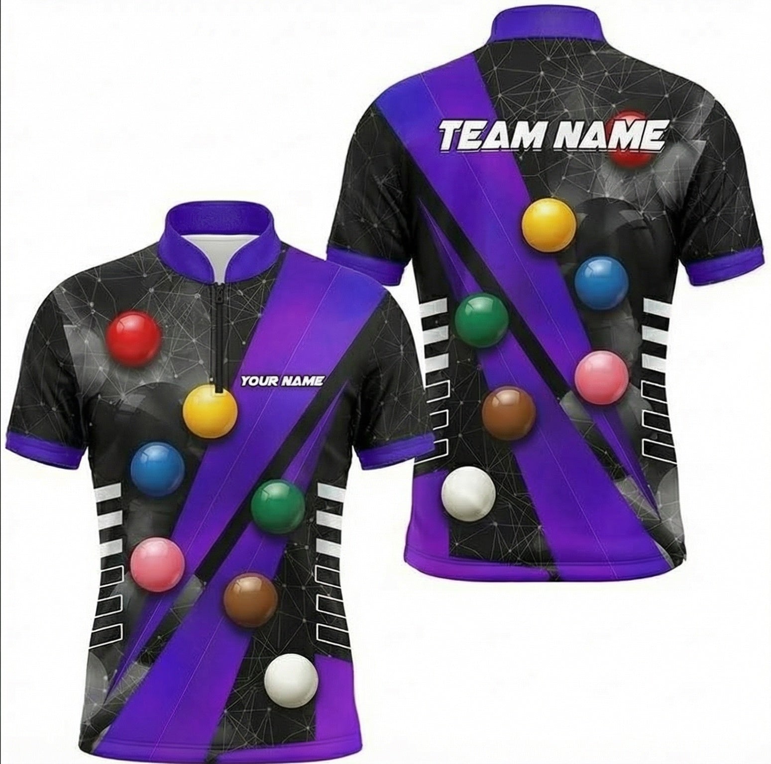 Personalised Snooker Ball Graphic Jersey Polo and Zipper for Men Custom Purple Black Snooker Shirt Z3961 - Zipper Women (Slim fit)