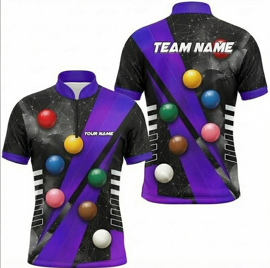 Personalised Snooker Ball Graphic Jersey Polo and Zipper for Men Custom Purple Black Snooker Shirt Z3961 - Zipper Women (Slim fit)