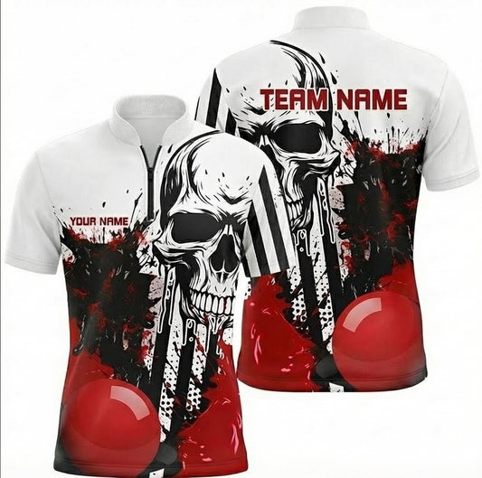 Personalised Skull Snooker Jersey Polo and Zipper Custom Shirt Red White Black For Men D7339 - Zipper Women (Slim fit)