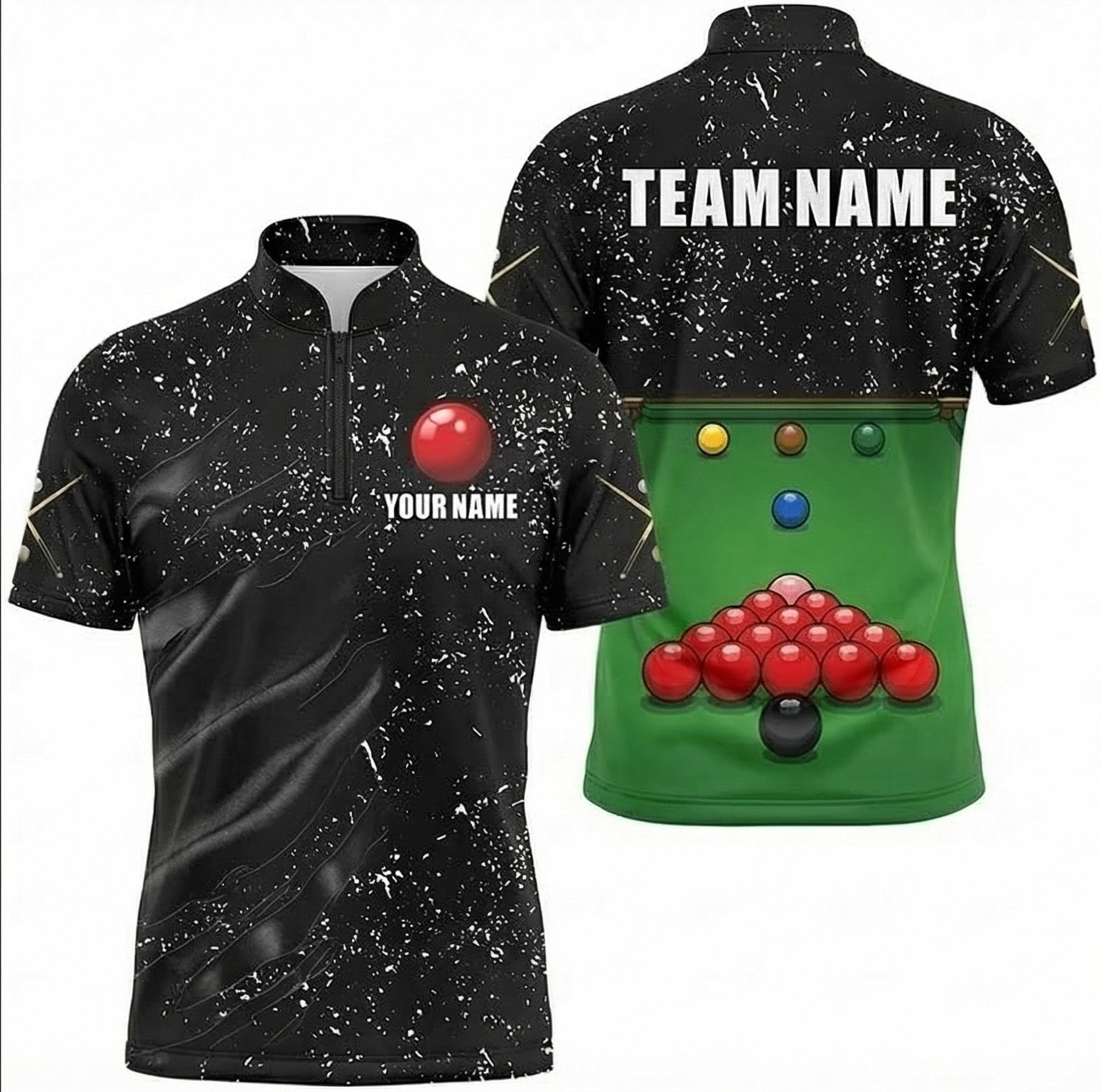 Personalised Snooker Table Splatter Jersey Polo and Zipper Black Green For Men P8306 - Zipper Women (Slim fit)