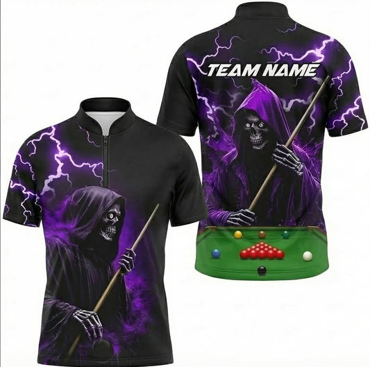 Personalised Grim Reaper Lightning Snooker Jersey Polo and Zipper Black Purple For Men B3179 - Zipper Women (Slim fit)