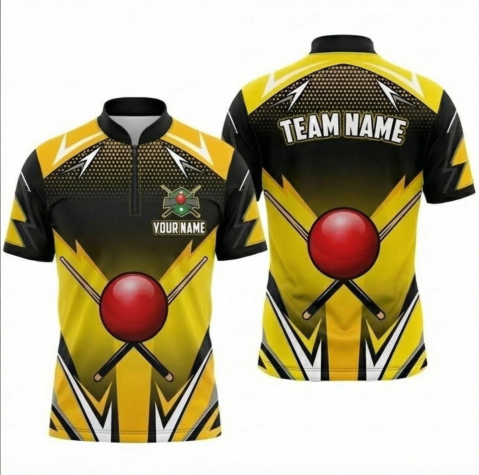 Personalised Crossed Cues Snooker Jersey Polo and Zipper Yellow Black For Men Z2553 - Zipper Women (Slim fit)