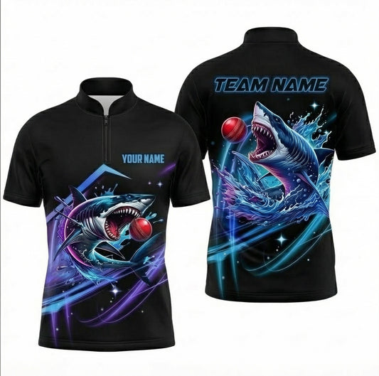 Personalised Shark Snooker Jersey Polo and Zipper Shirt for Men Black Blue Neon D0817 - Zipper Women (Slim fit)
