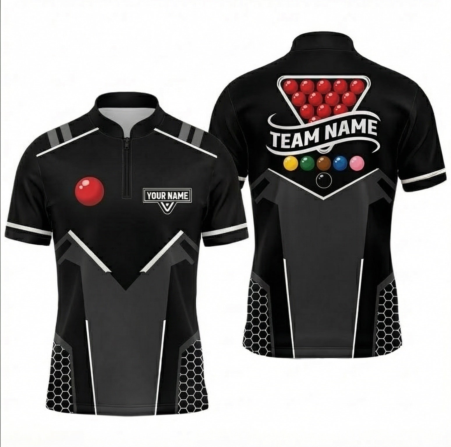 Personalised Snooker Jersey for Men Custom Polo and Zipper Black Grey with Snooker Ball Graphic U5978 - Zipper Women (Slim fit)