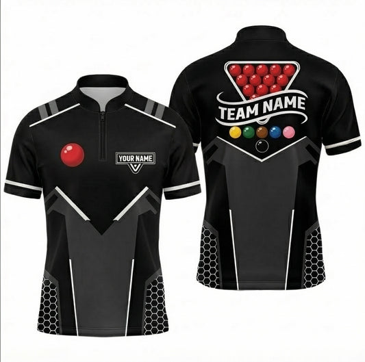Personalised Snooker Jersey for Men Custom Polo and Zipper Black Grey with Snooker Ball Graphic U5978 - Zipper Women (Slim fit)