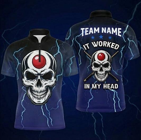 Personalised Lightning Skull Snooker Jersey Polo and Zipper Shirt Navy Blue Black For Men D9494 - Zipper Women (Slim fit)