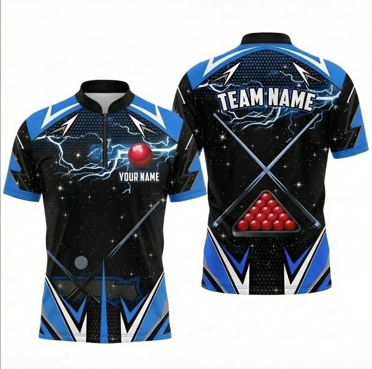 Personalised Lightning Galaxy Snooker Jersey Polo and Zipper Shirt Blue Black For Men E7743 - Zipper Women (Slim fit)