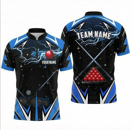 Personalised Lightning Galaxy Snooker Jersey Polo and Zipper Shirt Blue Black For Men E7743 - Zipper Women (Slim fit)