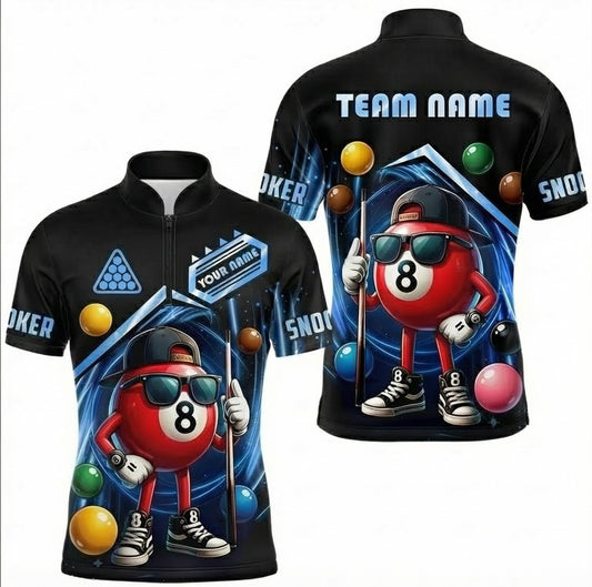 Personalised Cool 8-Ball Character Snooker Jersey Polo and Zipper Black Blue For Men H1410 - Zipper Women (Slim fit)