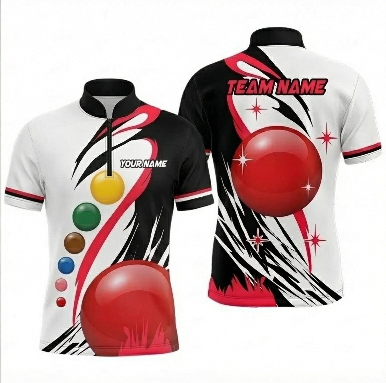 Personalised Snooker Ball Graphic Jersey Polo and Zipper White Black Red For Men J6003 - Zipper Women (Slim fit)