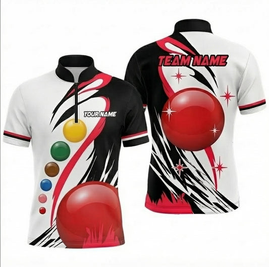 Personalised Snooker Ball Graphic Jersey Polo and Zipper White Black Red For Men J6003 - Zipper Women (Slim fit)