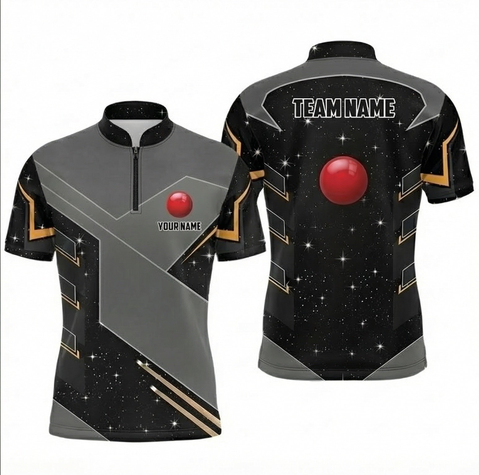 Personalised Galaxy Stars Snooker Jersey Polo and Zipper Black Grey Gold For Men B7836 - Zipper Women (Slim fit)