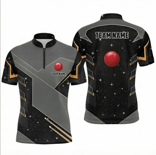 Personalised Galaxy Stars Snooker Jersey Polo and Zipper Black Grey Gold For Men B7836 - Zipper Women (Slim fit)