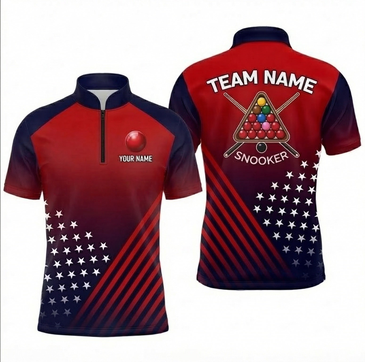 Personalised Stars and Stripes Snooker Jersey Polo and Zipper Red Navy Blue For Men I7937 - Zipper Women (Slim fit)