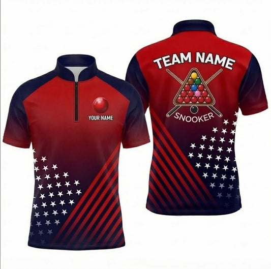 Personalised Stars and Stripes Snooker Jersey Polo and Zipper Red Navy Blue For Men I7937 - Zipper Women (Slim fit)