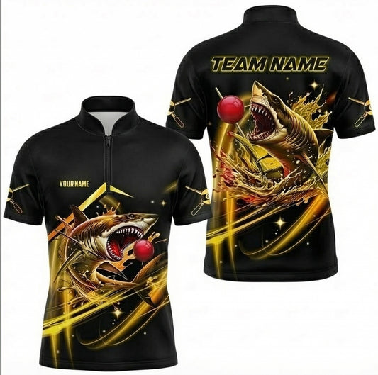 Personalised Shark Snooker Jersey Polo and Zipper Black Gold For Men G8319 - Zipper Women (Slim fit)