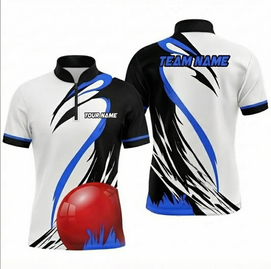 Personalised Abstract Ball Snooker Jersey Polo and Zipper White Black Blue For Men C3475 - Zipper Women (Slim fit)