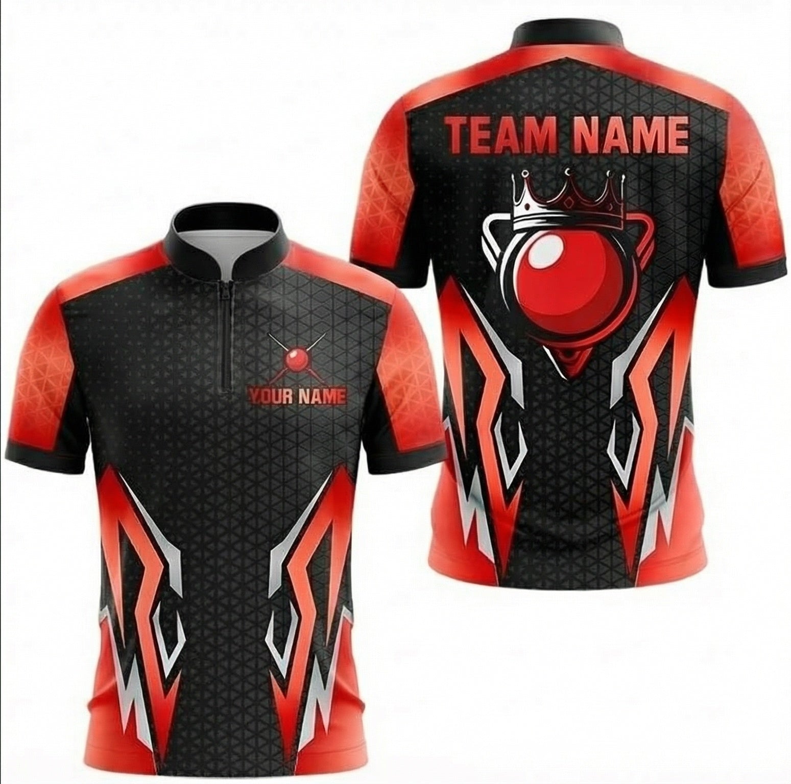 Personalised Crown Snooker Jersey Polo and Zipper Custom Shirt Red Black For Men Z4514 - Zipper Women (Slim fit)