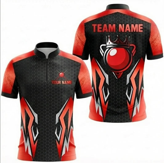 Personalised Crown Snooker Jersey Polo and Zipper Custom Shirt Red Black For Men Z4514 - Zipper Women (Slim fit)